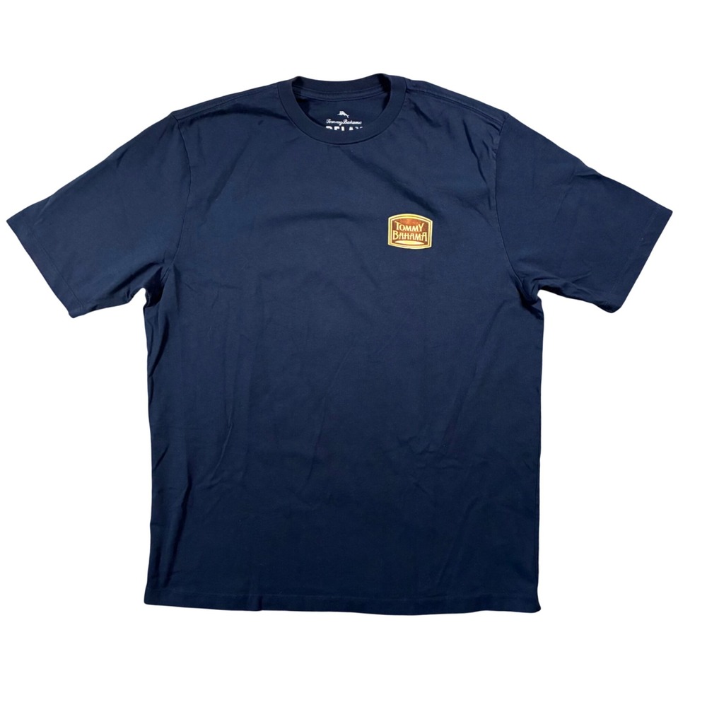 Tommy Bahama Relax Daily Dose Of Iron Spell Out Golf T-Shirt Navy Blue Small S
